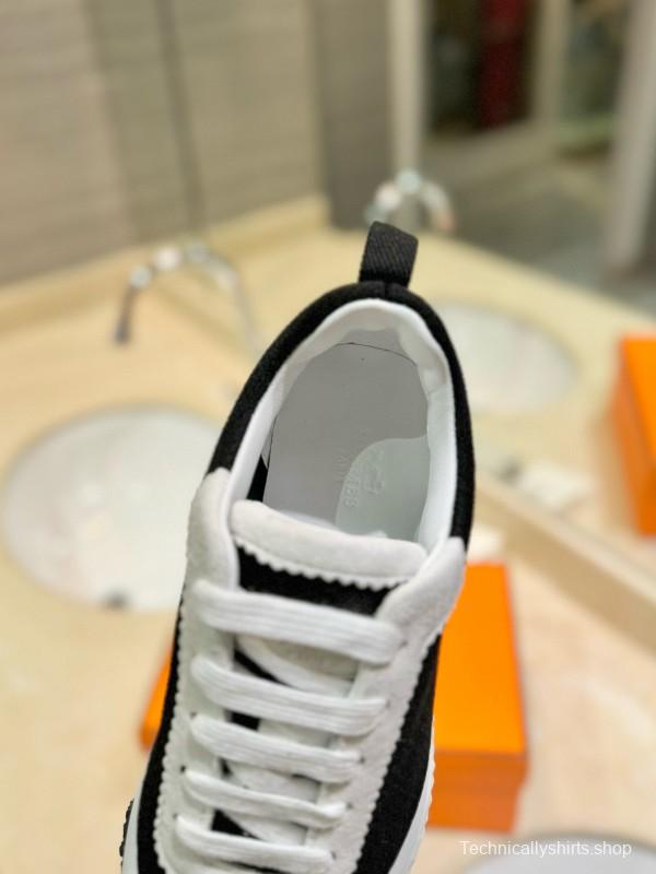 2024 Unisex Hermès Black White Imported Silk Calf Suede Sneakers MJ00320