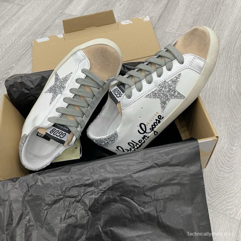 2025 Women GGDB White Silver Leather Suede Sneakers
