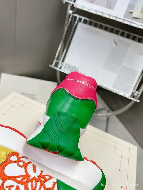 2024 Unisex Alexander McQueen Yellow Green Pink Leather Sprint Sneakers MJ00370