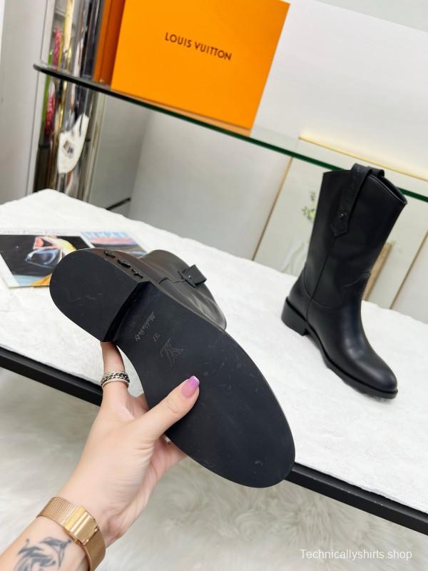 2024 Women Louis Vuitton Black Leather Boots MJ00360