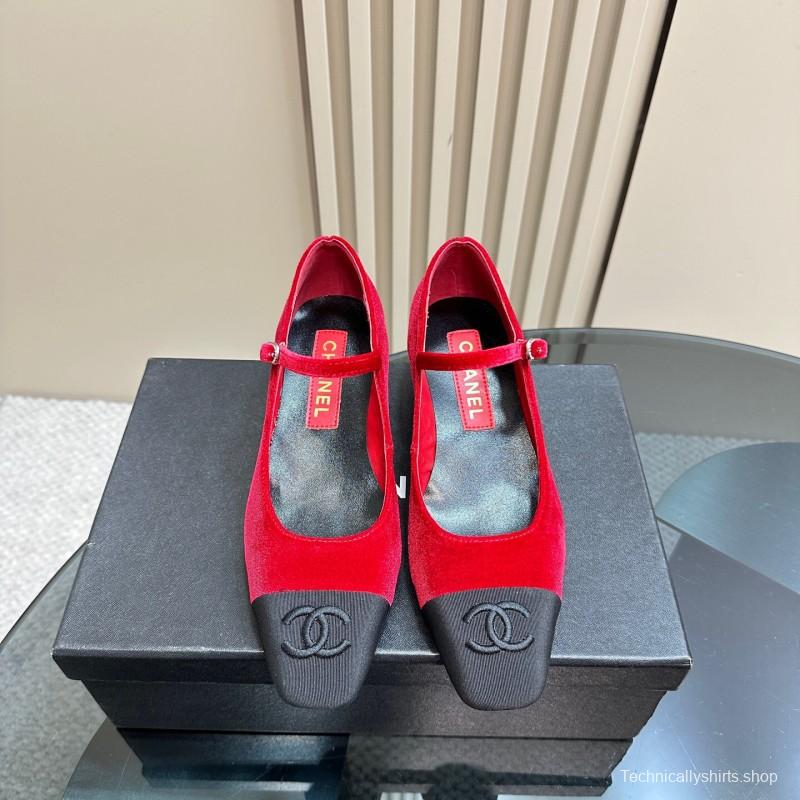 2025 Women Chanel Red Black Suede Leather Mary Jane Exclusive KFY00290