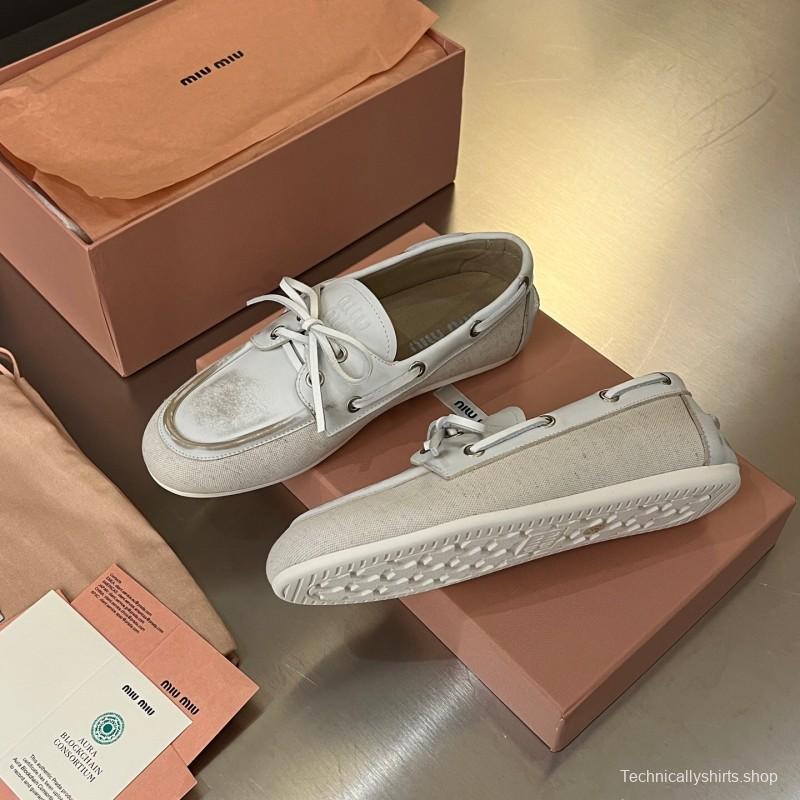 2025 Women Miu Miu White Leather Loafers LY00230