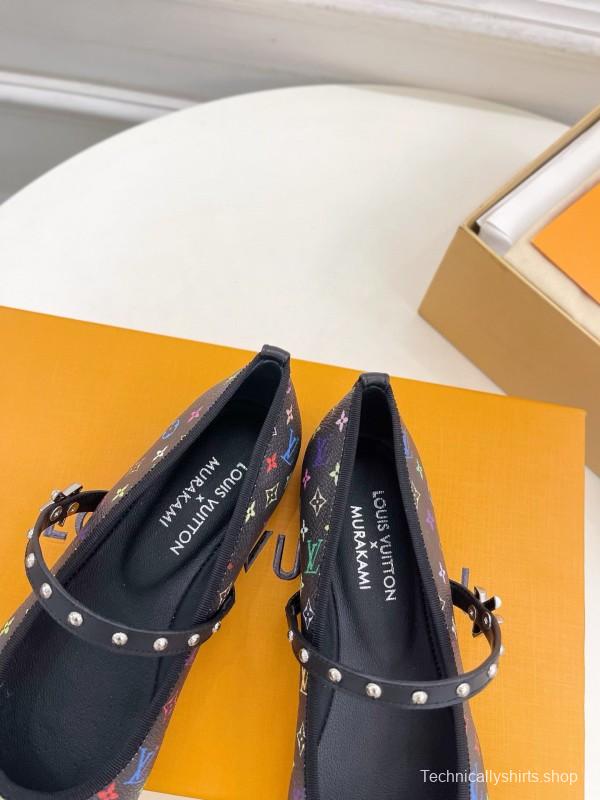 2025 Women Louis Vuitton Rainbow Monogram Leather Ballet Flats Custom MJ00300