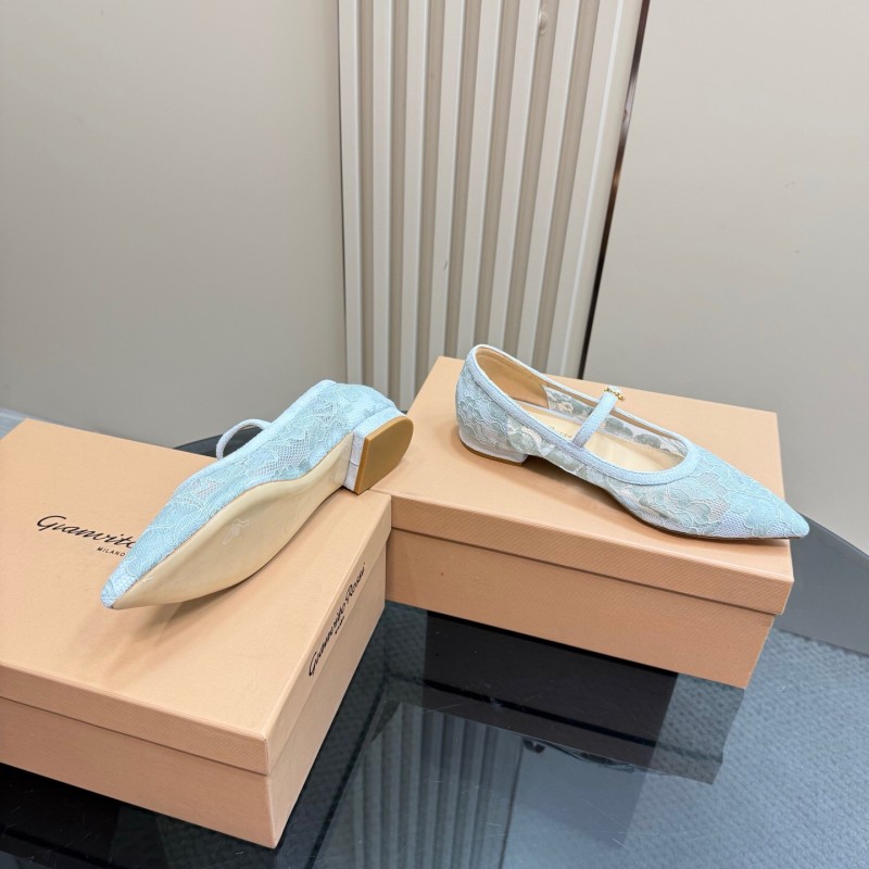 2025 Women Gianvito Rossi Light Blue Lace Leather Mary Jane KFY00260