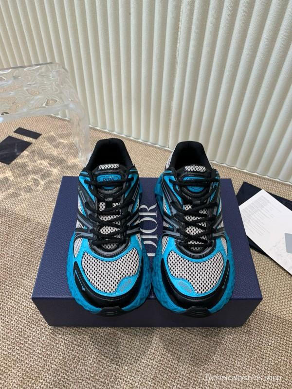 2024 Unisex Dior Blue Black Leather Mesh Sneakers