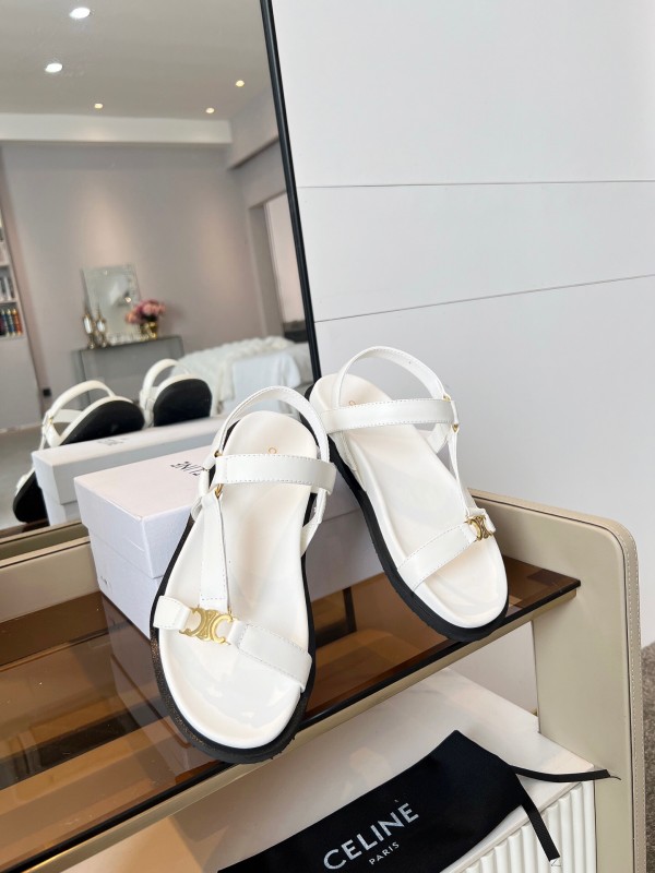 2025 Women Celine White Leather Sandals LY00220