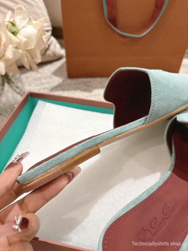 2025 Women LP Light Blue Suede Slippers LY00270