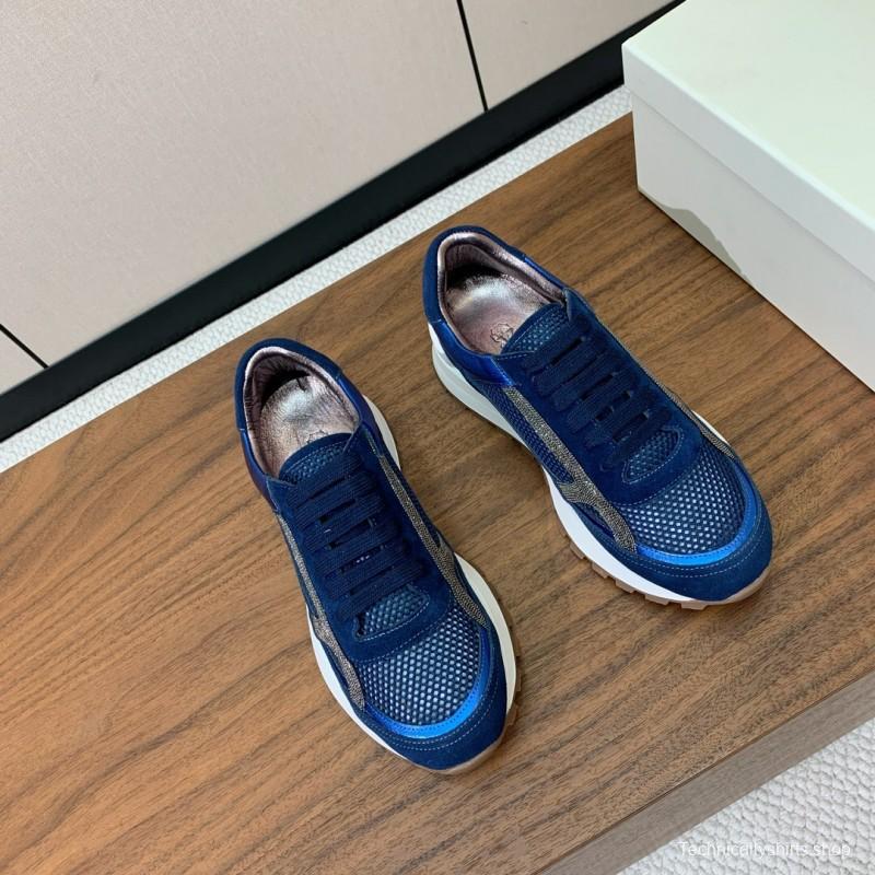 2025 Men Brunello Cucinelli Blue Navy Suede Mesh Casual Sneakers KFY00310