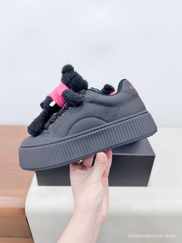 2025 Women 13DE MARZO Black Cow Leather Mesh Casual Shoes 3D Teddy Doll KFY00330