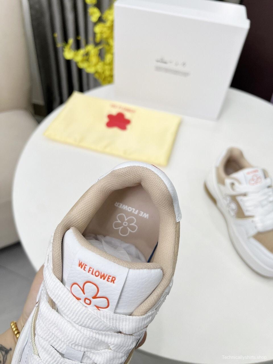 2025 Unisex WEFLOWER White Beige Leather Sneakers LY00280