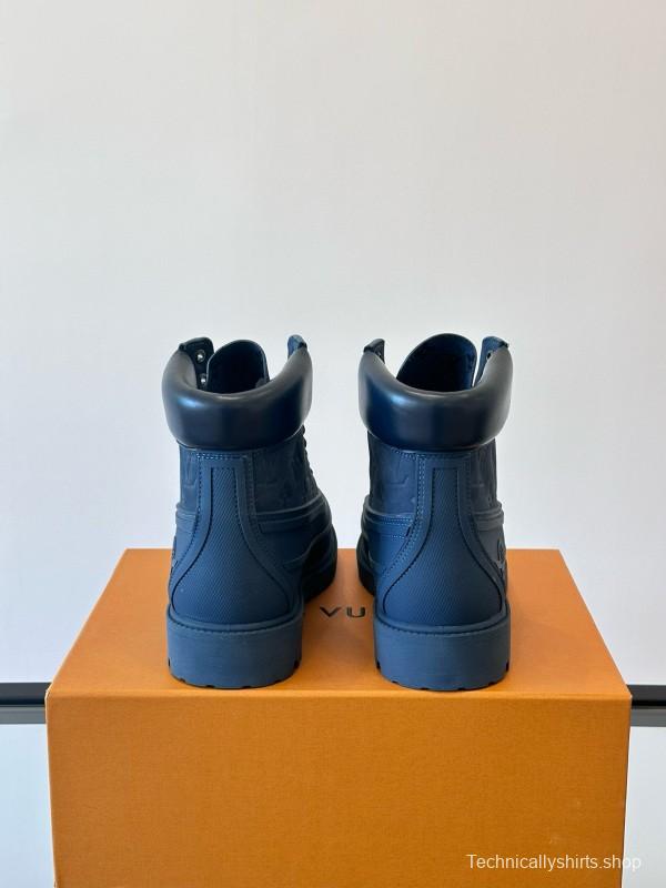 2024 Men Louis Vuitton Blue Leather Ankle Boots MJ00390
