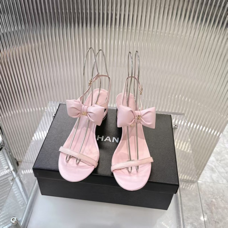 2025 Women Chanel Pink Leather Sandals Bow LY00260