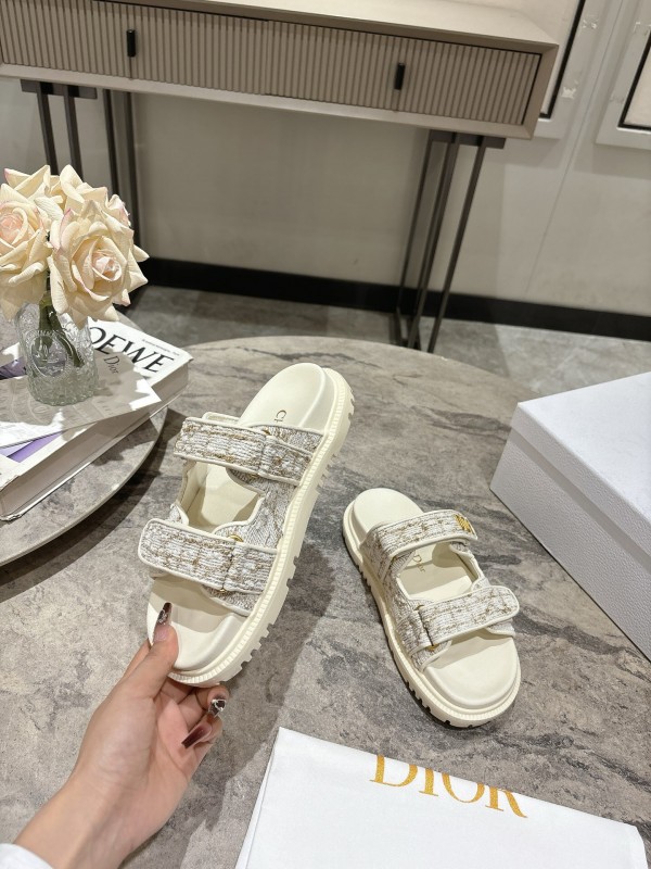 2025 Women Dior White Canvas Leather Sandals