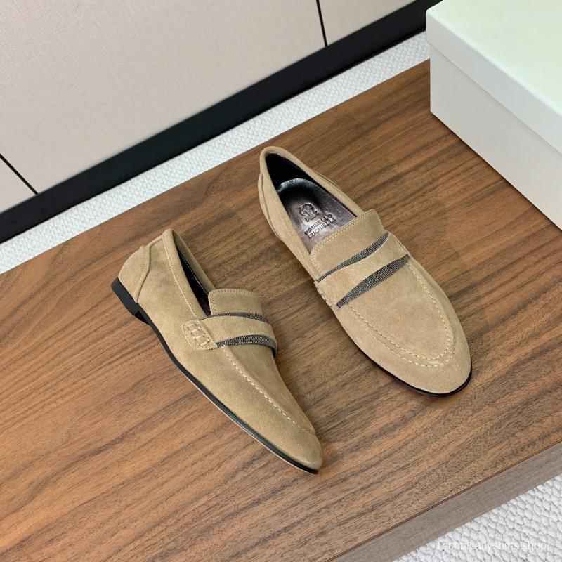 2025 Men Brunello Cucinelli Beige Suede Loafers Handmade Craftsmanship KFY00300(M)