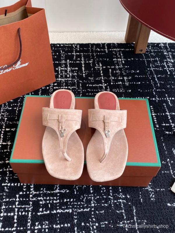 2025 Women Le Parmentier Beige Suede Thong Sandals KFY00280