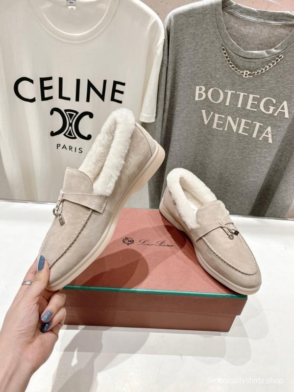 2024 Women LP Beige Suede Shearling Loafers