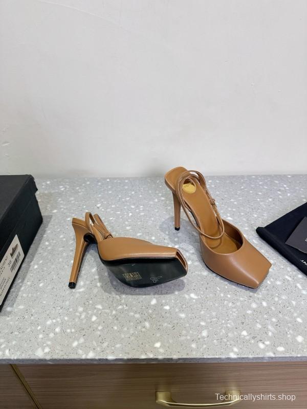 2025 Women SAINT LAURENT Brown Leather Slingback Pumps