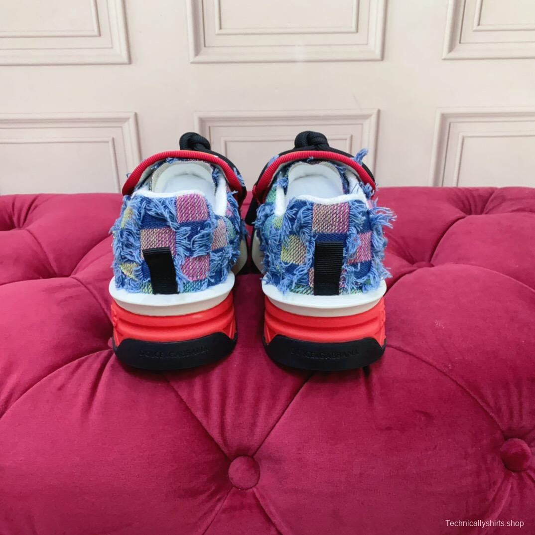 2025 Unisex Dolce & Gabbana Blue Red White Denim Textile Sneakers