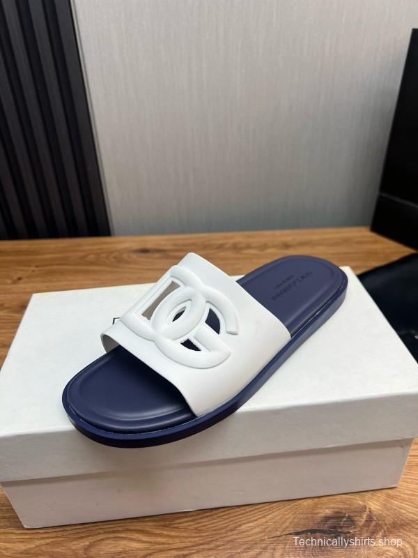 2025 Slippers Dolce & Gabbana White Navy Rubber Slippers