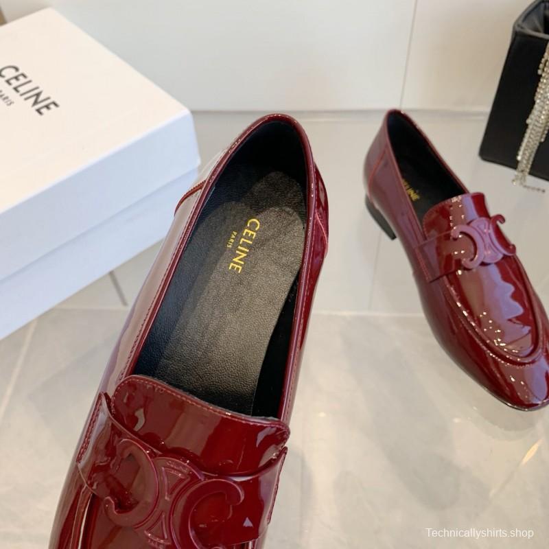 2025 Women CELINE Burgundy Patent Leather Loafers