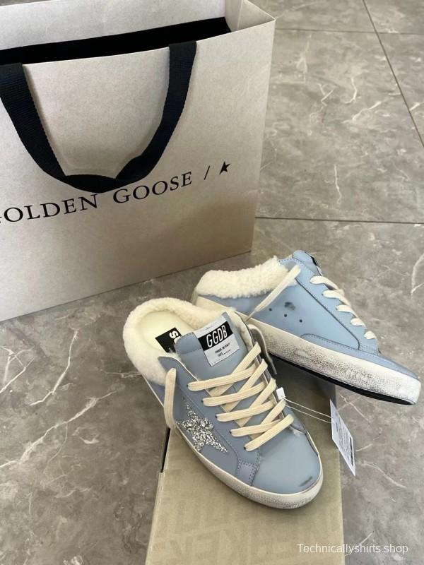 2024 GGDB Light Blue Shearling Leather Slippers MJ00280