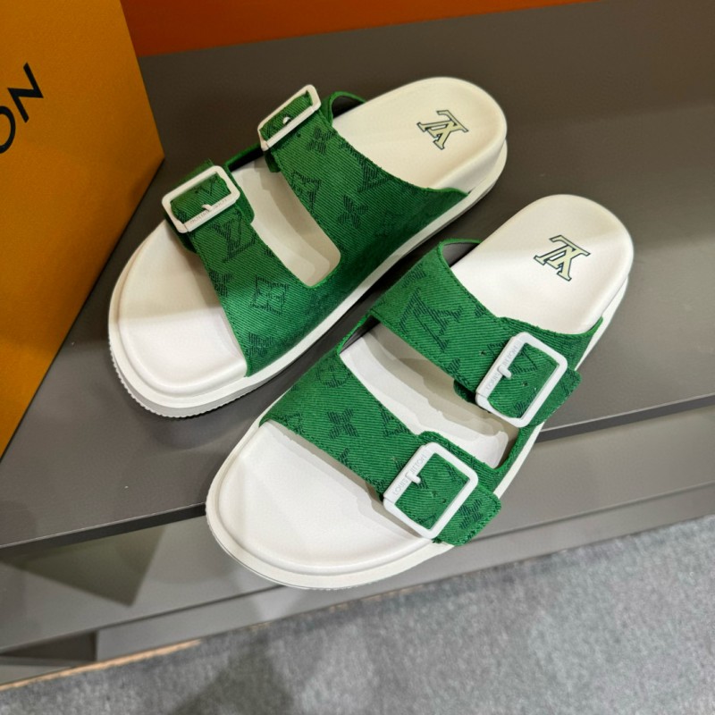 2024 Men Louis Vuitton Green Silk Leather Sandals MJ00210