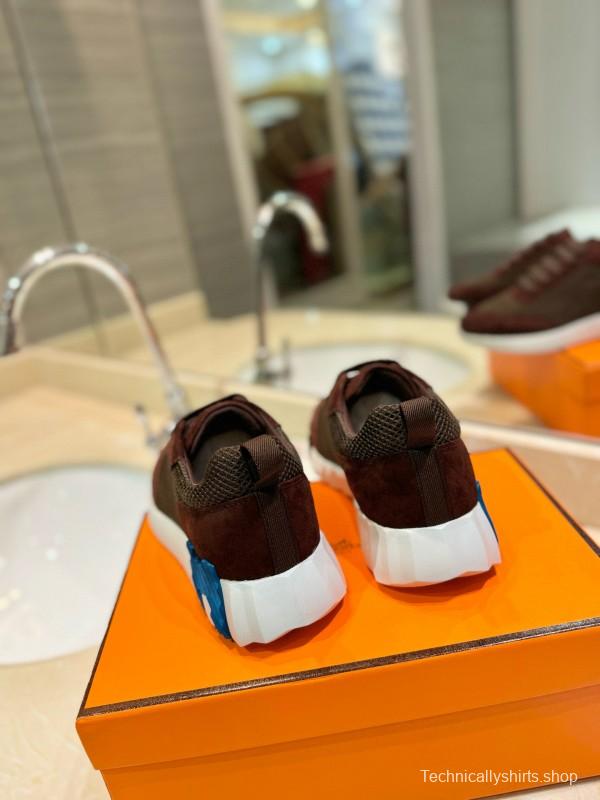 2024 Unisex Hermès brown dark brown mesh suede sneakers