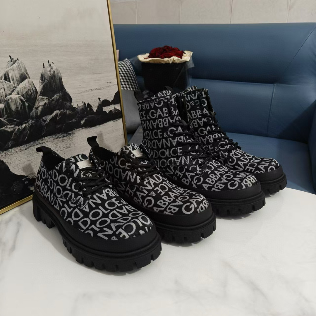 2024 Unisex Dolce & Gabbana Black Printed Leather Boots MJ00360