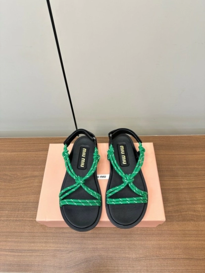 2025 Women Miu Miu Green Leather Sandals