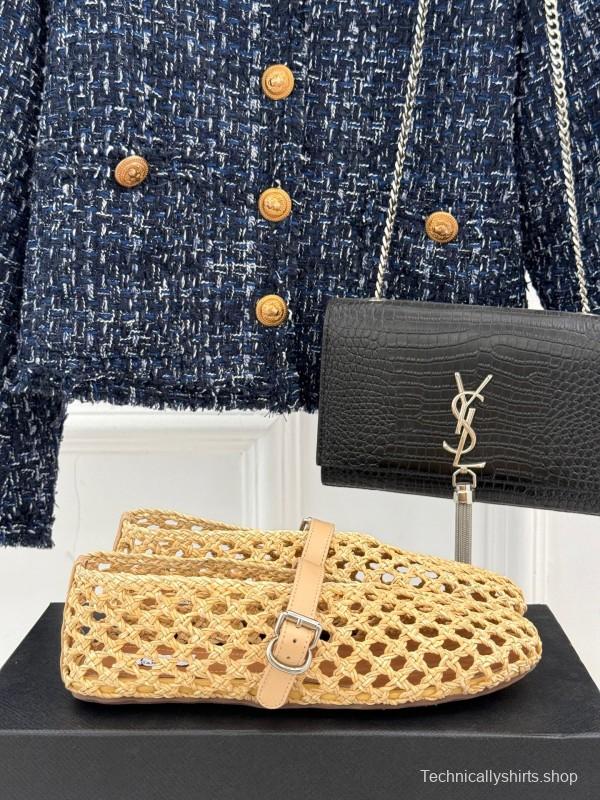 2025 Women AlAIA Beige Woven Leather Mary Jane