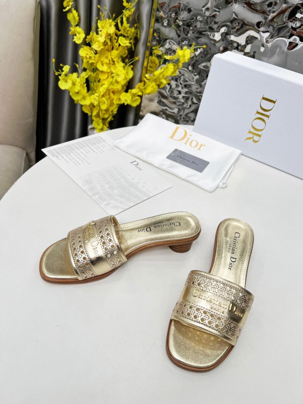 2025 Women Dior Gold Leather Slides