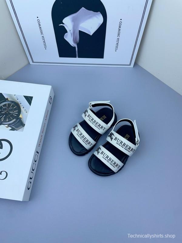 2025 Kids Burberry White Black Leather Sandals