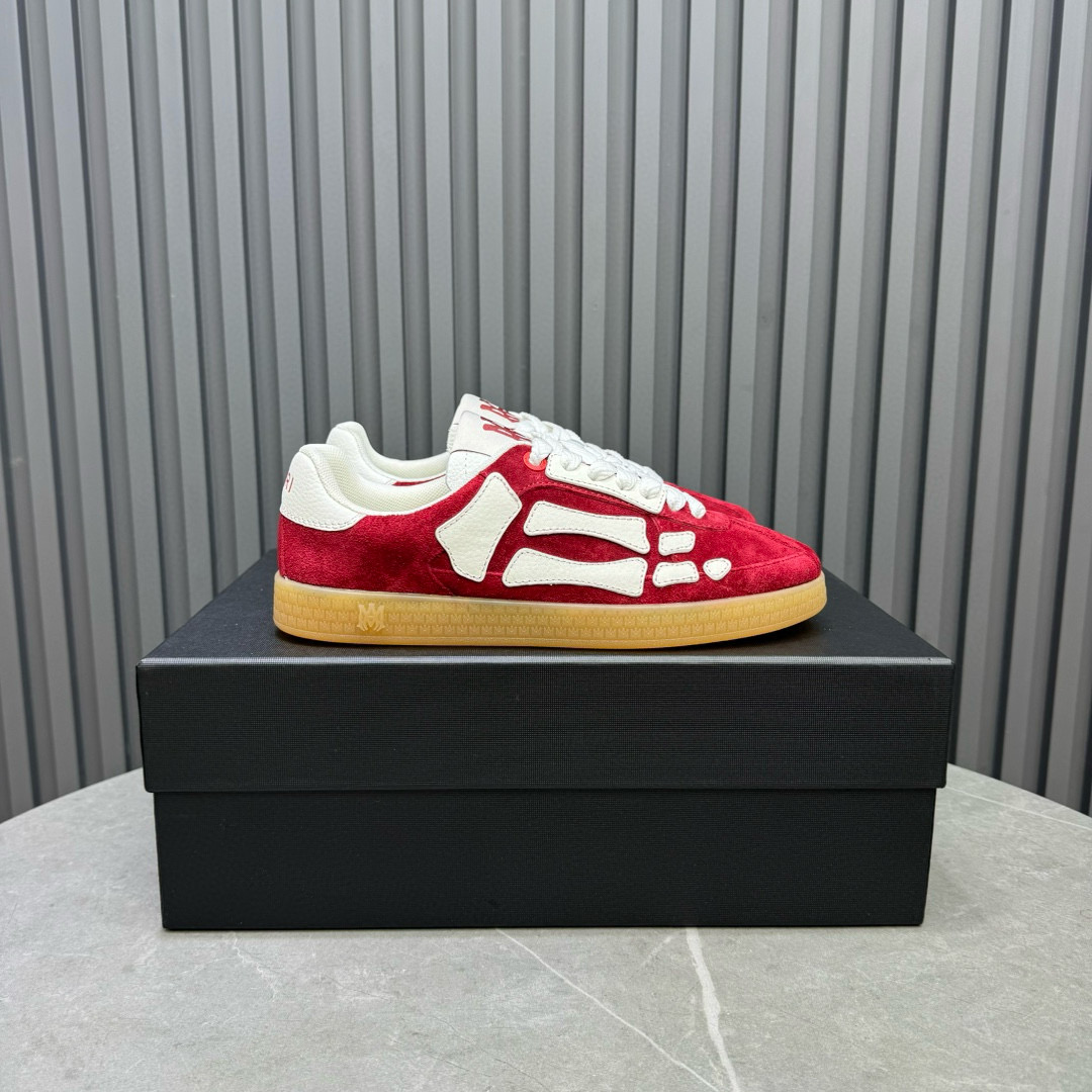 2024 Unisex Amiri Red White Suede Leather Sneakers MJ00300