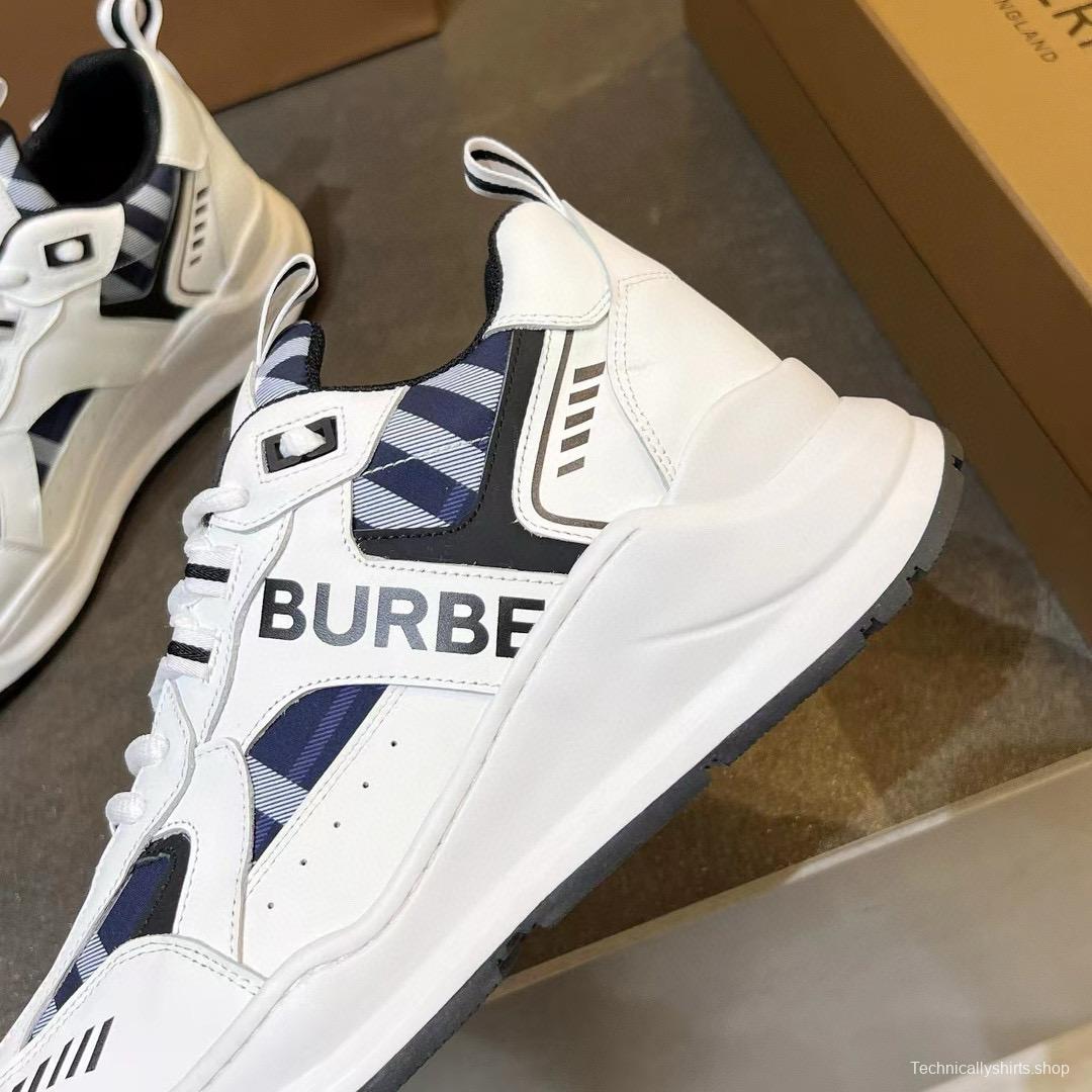 2025 Unisex Burberry White Blue Suede Leather Sneakers Vintage Check MJ00380