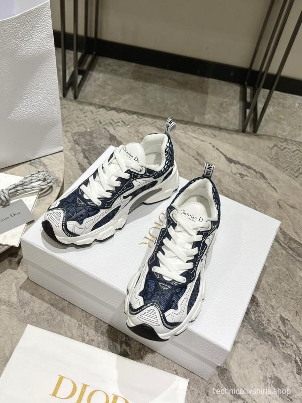 2025 Women Dior Navy White Mesh Leather Sneakers KFY00370