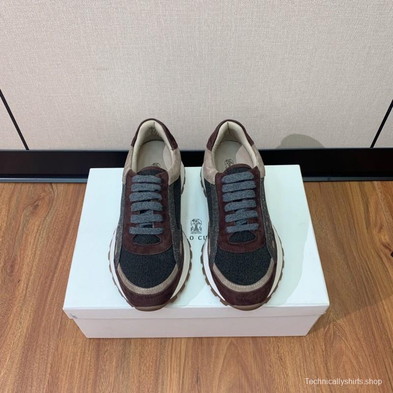 2025 Unisex Brunello Cucinelli Brown Beige Black Suede Leather Sneakers LY