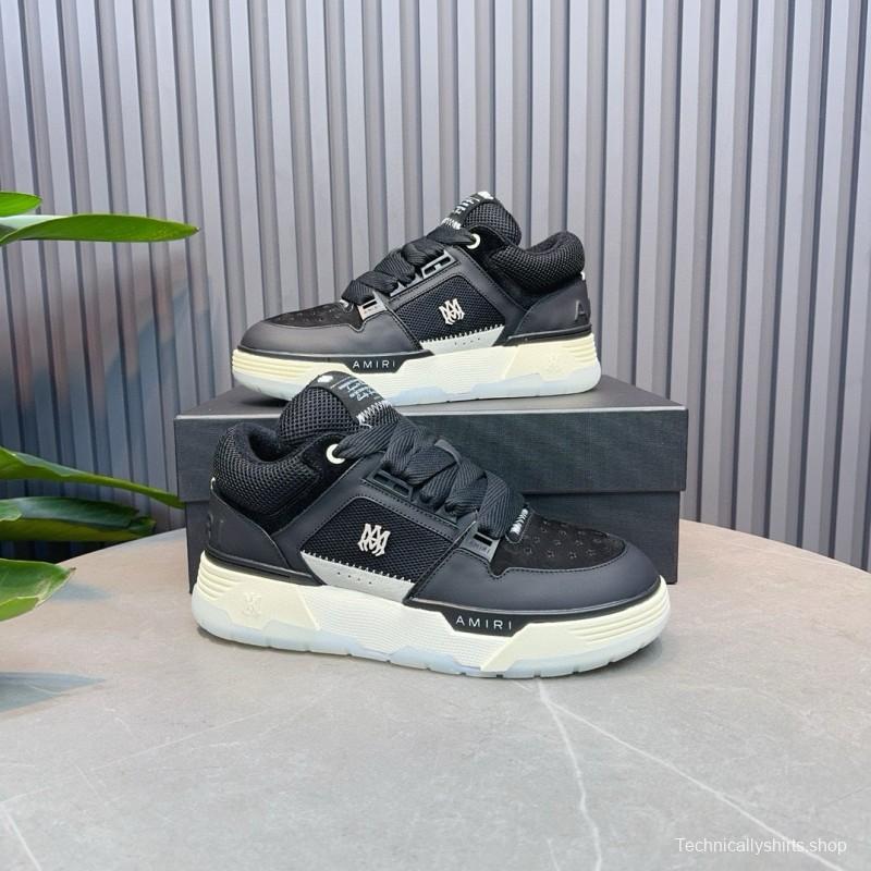 2024 Unisex Amiri Black Mesh Leather Sneakers MJ00360