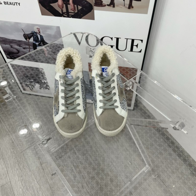 2025 Women GGDB White Silver Suede Leather Glitter Star Sneakers