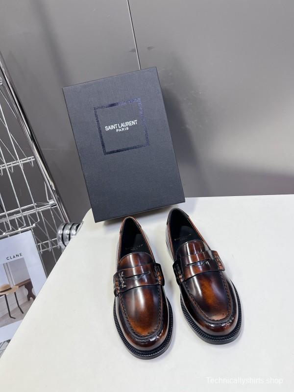 2025 Women Yves Saint Laurent Brown Leather Loafers KFY00350