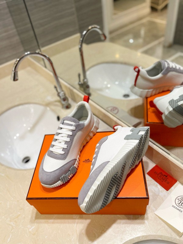 2024 Women Hermès white gray mesh suede sneakers