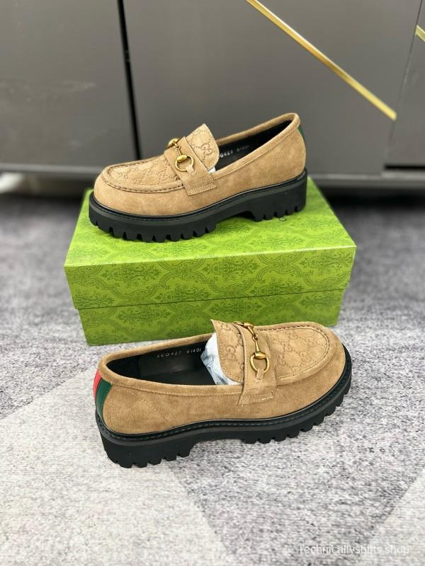 2024 Women Gucci Beige Suede Leather Loafers MJ00300