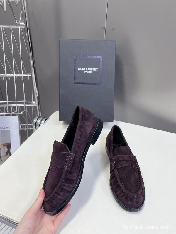 2025 Women Yves Saint Laurent Dark Purple Suede Loafers KFY00350