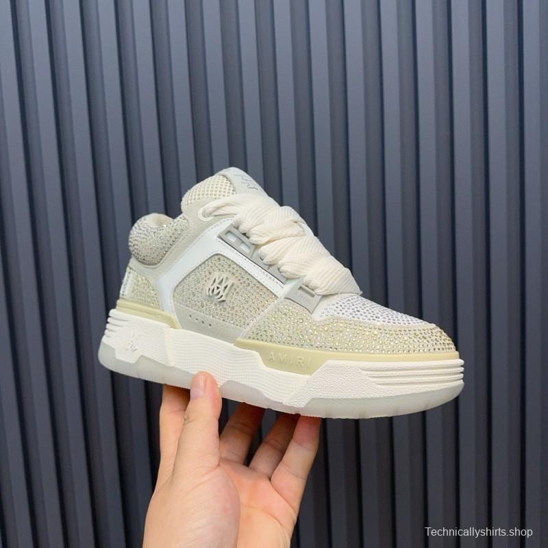 2024 Unisex Amiri Beige White Mesh Leather Sneakers MJ00410
