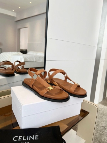 2025 Women Celine Brown Leather Sandals LY00220