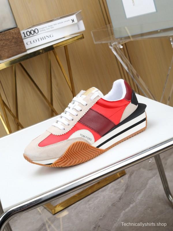 2025 Unisex TOM FORD Red Burgundy White Suede Leather Sneakers LY00360(F)/LY00370(M)