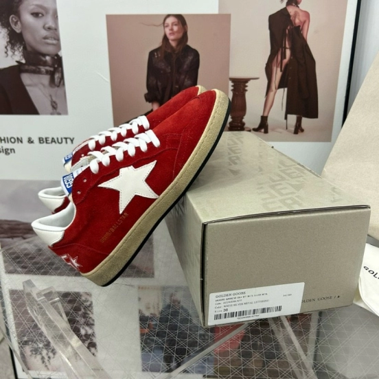 2024 Women GGDB Red Suede White Star Low-Top Sneakers MJ00260