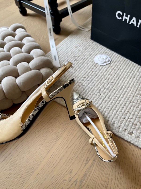 2025 Women Chanel Beige Snake Leather Heels KFY00320