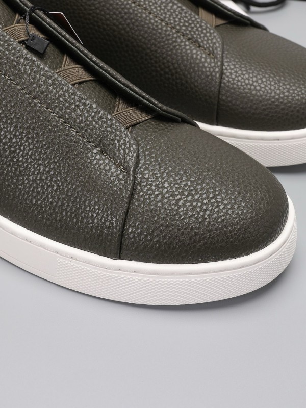 2024 Men Ermenegildo Zegna Dark Green Leather Sneakers MJ00240