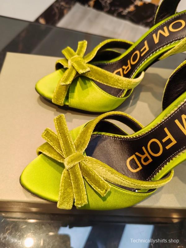 2025 Women TOM FORD Green Velvet Open Toe Slingback Heels KFY00300