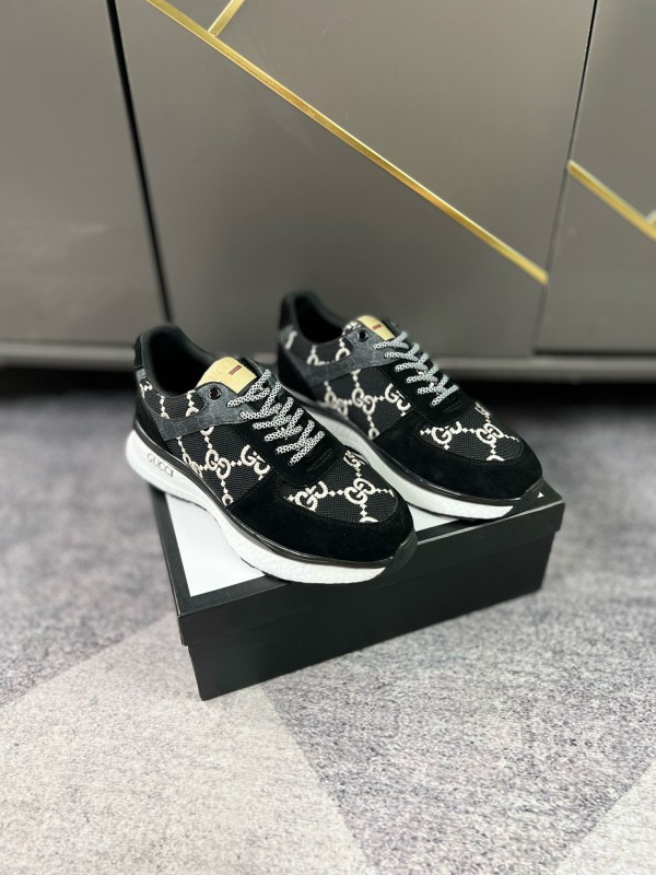 2024 Men Gucci black white fabric suede sneakers MJ00260